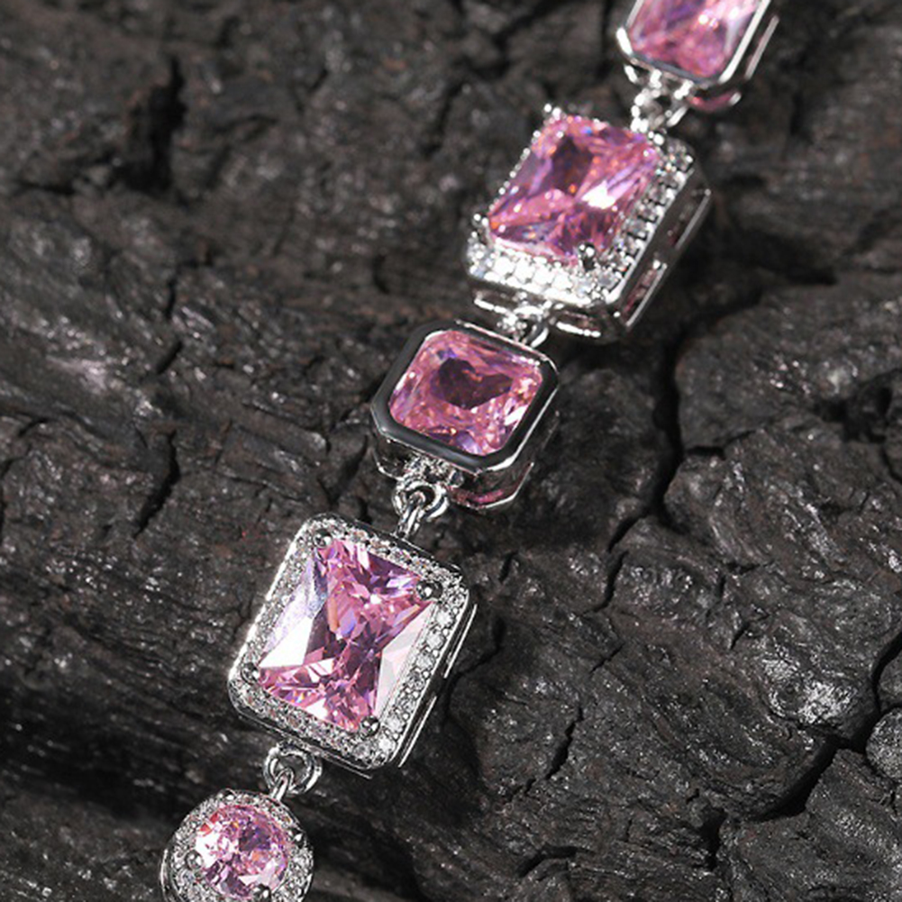 High Quality Hip Hop Pink Geometric Shape 5A Zircons Tennis Chain Bracelet Women Jewelry Gift