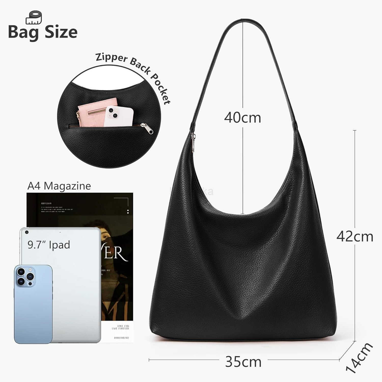 Casual Tote Bag Vegan Leather Hobo Zipper Work Bag Weekender Shoulder for Women Shoulder Travel Purse Z250922