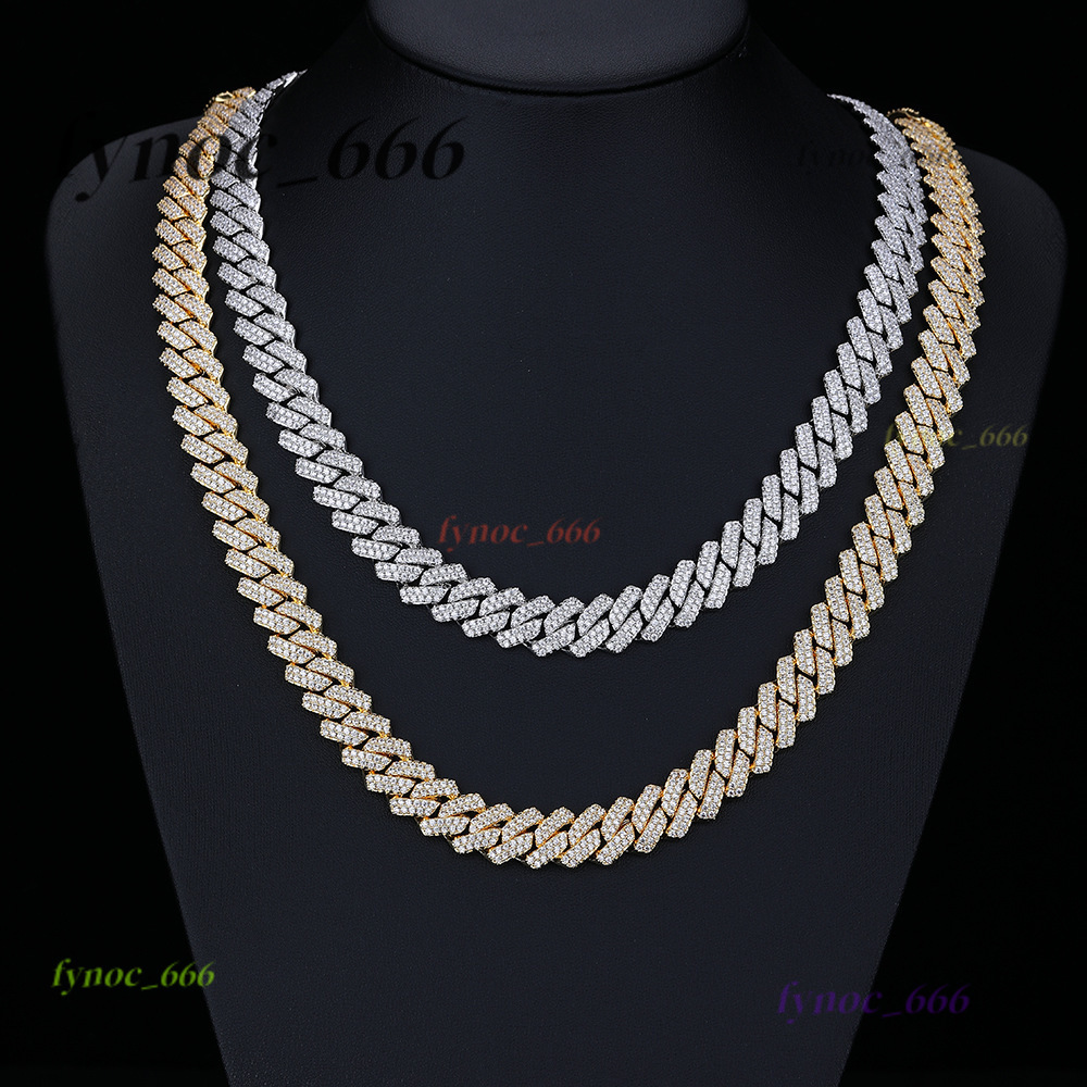 Mens HipHop Rose Gold Bar Cuban Necklace Copper Inlaid Moissanite 14mm Diamond Cuban Chain HipHop Necklace