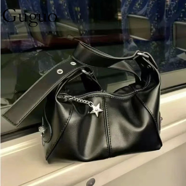 Guguo Designer Bag Niche Design Cool Girl Underarm Motorcycle Bag Women Luxury Bag 2025 New Retro Shoulder Bag Handheld Dumpling Bag
