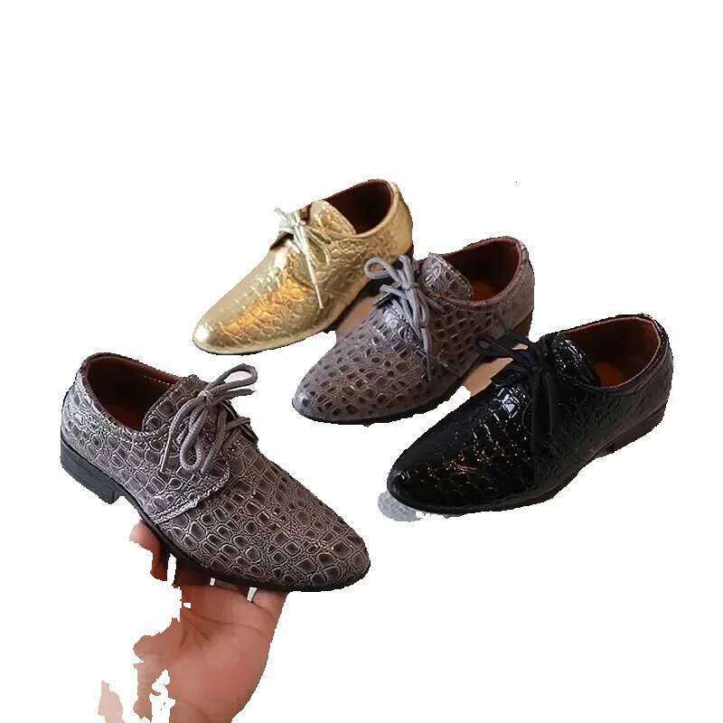 Boys Leather for Party Wedding Shows Catwalk Lace-up Classic Kids Fashion Casual Shoes Loafers Children Dress PU Low-heels J250625