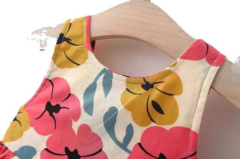 Summer Baby Flower Print Bow Princess Party Dress Hat Girl Outfits Children Clothes Set Toddler Infant Newborn Dress