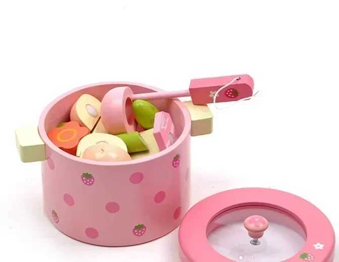 Play house toy Simulation Vegetable Hot Pot Wooden Toys kitchen cook Prentend Play Food Tofu Knife Pan Sets kids Birthday Gift C250922