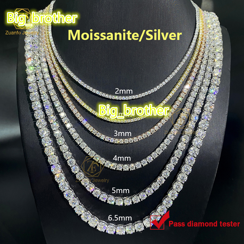 Hip Hop Moissanite S925 Moissanite Diamond Tennis Chain Wedding Necklace for Men Women