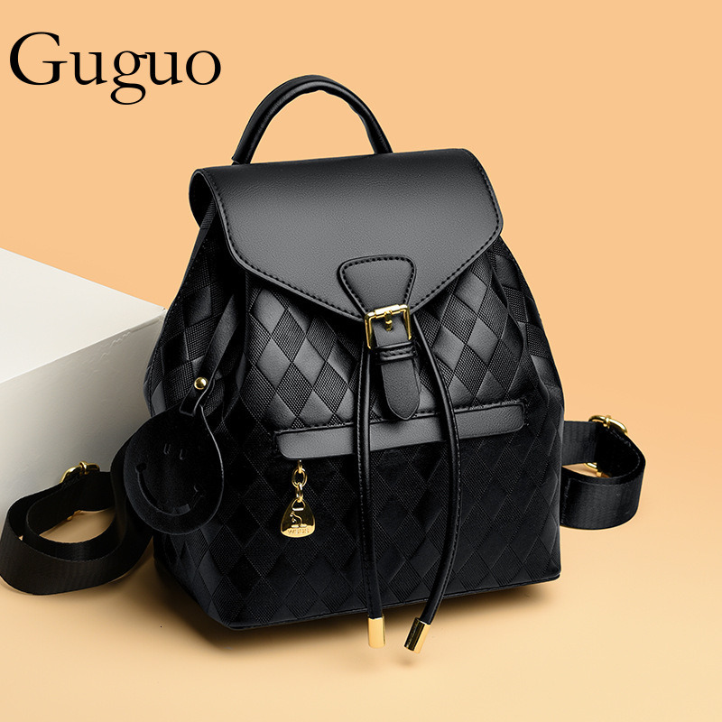 Guguo Designer Bag Backpack Luxury Bag For Women 2024 New PU Retro Color-block Women's Shoulder Bag Soft Leather Fashion Bag College Student Back