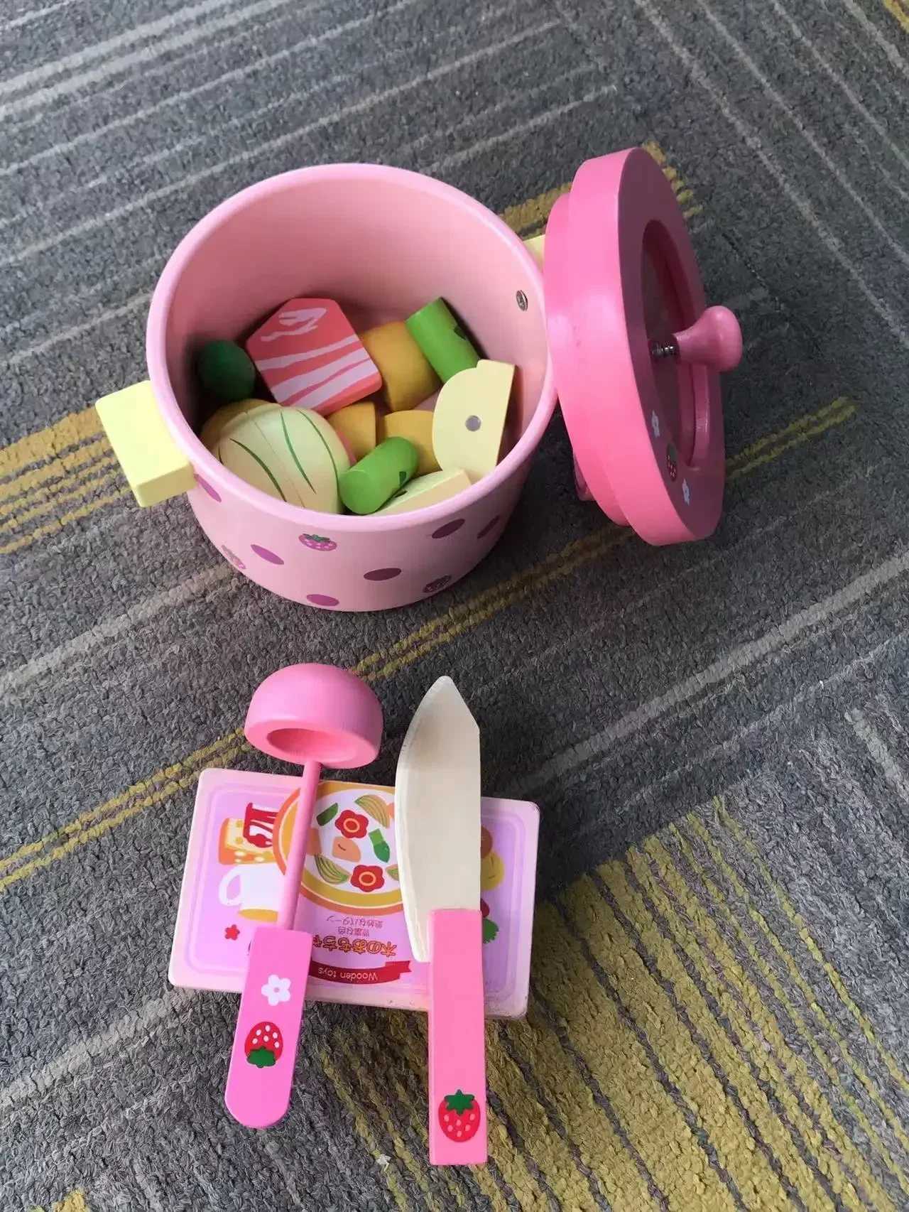 Play house toy Simulation Vegetable Hot Pot Wooden Toys kitchen cook Prentend Play Food Tofu Knife Pan Sets kids Birthday Gift C250922