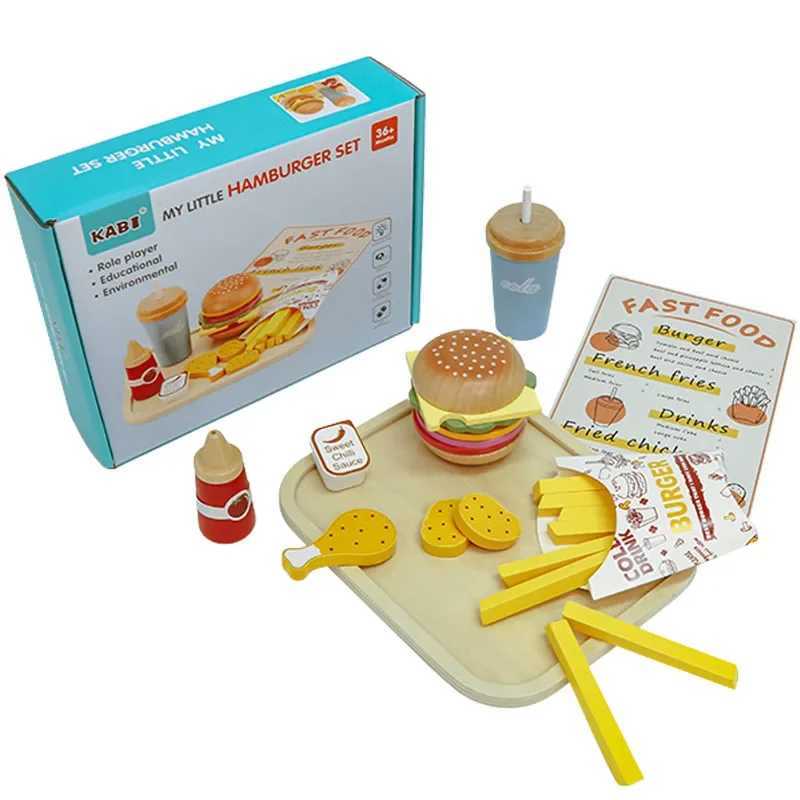 Wooden Play Food Pretend Play Kitchen Accessories Fast Food Hamburger Set Early Educational Toys For Kids Gifts C2509221