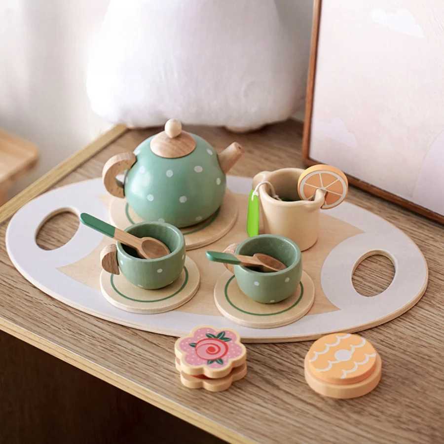 Wooden Tea Set For Little Girls Wooden Toys Toddler Tea Set Play Kitchen Accessories For Kids Pretend Play Food Tea Party Toys C250922