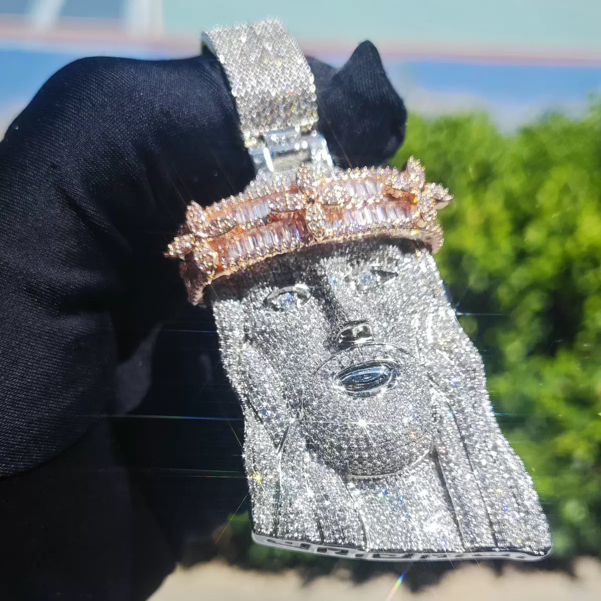 Unique Color Blocking Design Plating Over Sier 3" Large Size Fully Iced Out Moissanite Dia Jesus Piece Hip Hop Pendant