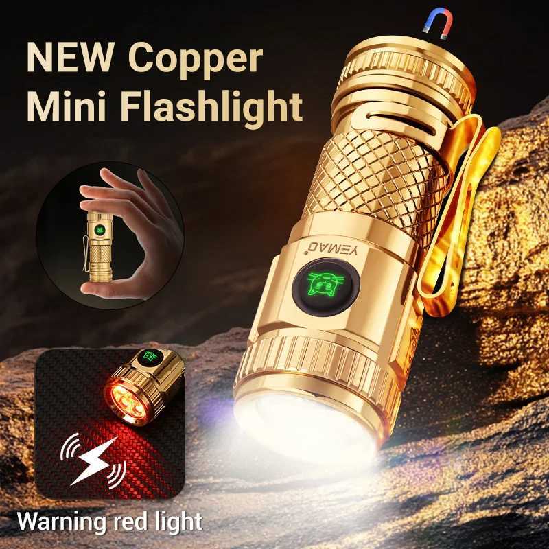 1200lm Mini Flashlight EDC Torch with 4 Ds and Red Flash Aux D Copper Metal Pen Flashlight with Base ergency Y250922