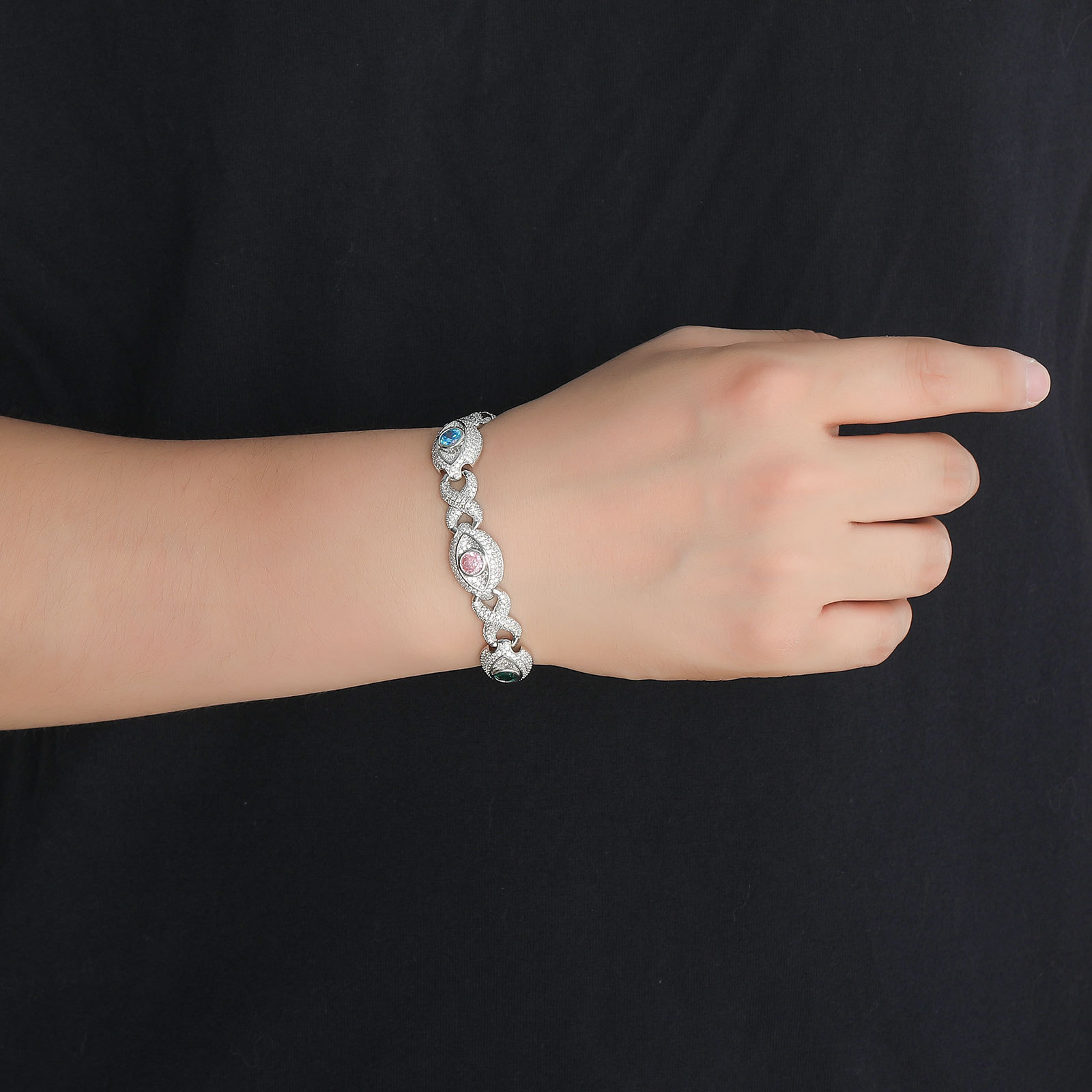 8-Shape 14mm Cuban Eye Infinity Chain Colorful Zircon Creative Niche Bracelet - view 7