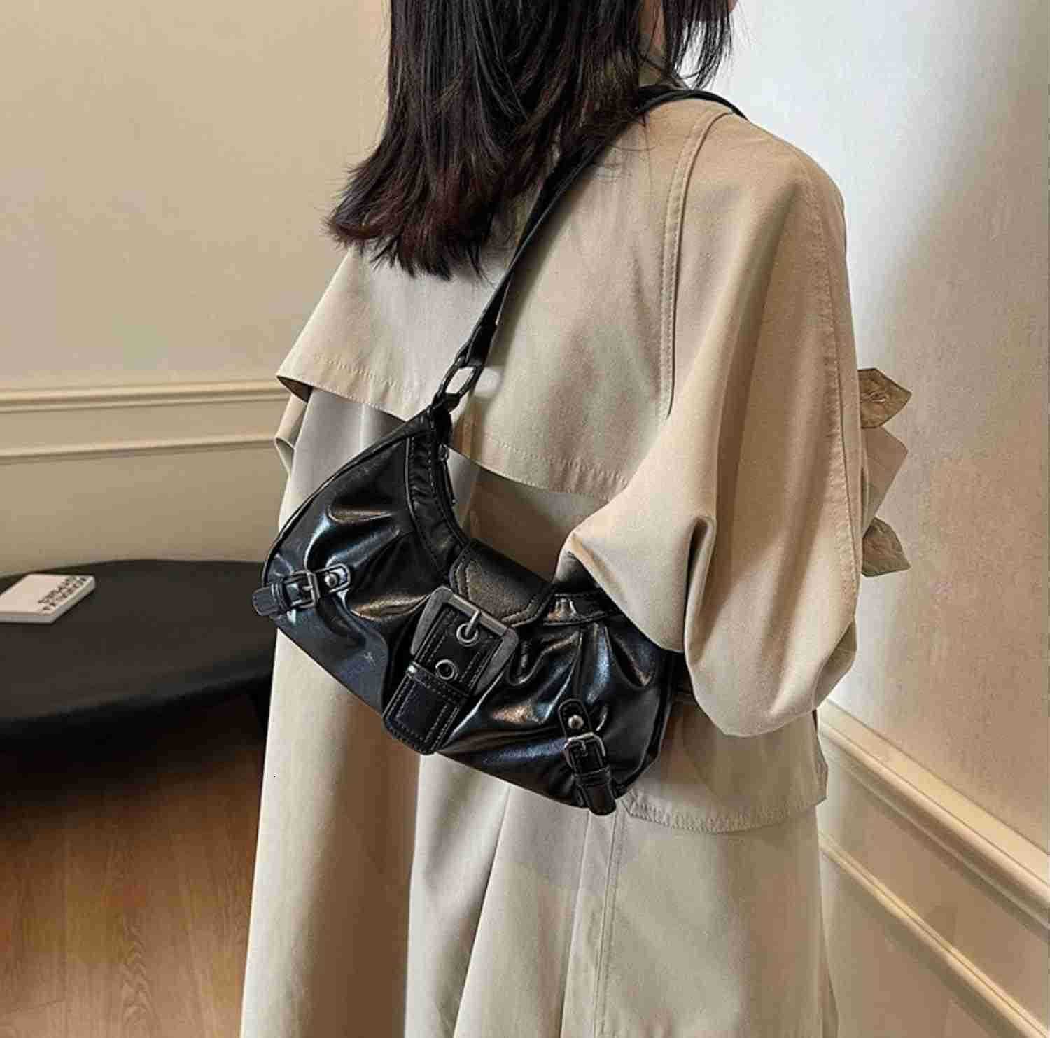 Y2k Purses for Women Small Hobo Shoulder Bags Top Handle Handbag Goth Punk Clutch Purse Trendy Underarm Bag Black Z250922