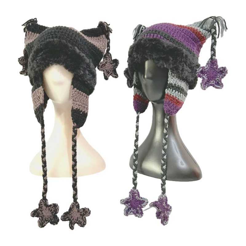 Winter Knitted Hat For Girl Outdoor Thick Warm Star Cs Cat Ear Hat for Wens Teens Girls Sunscreen Star Cs Y250920