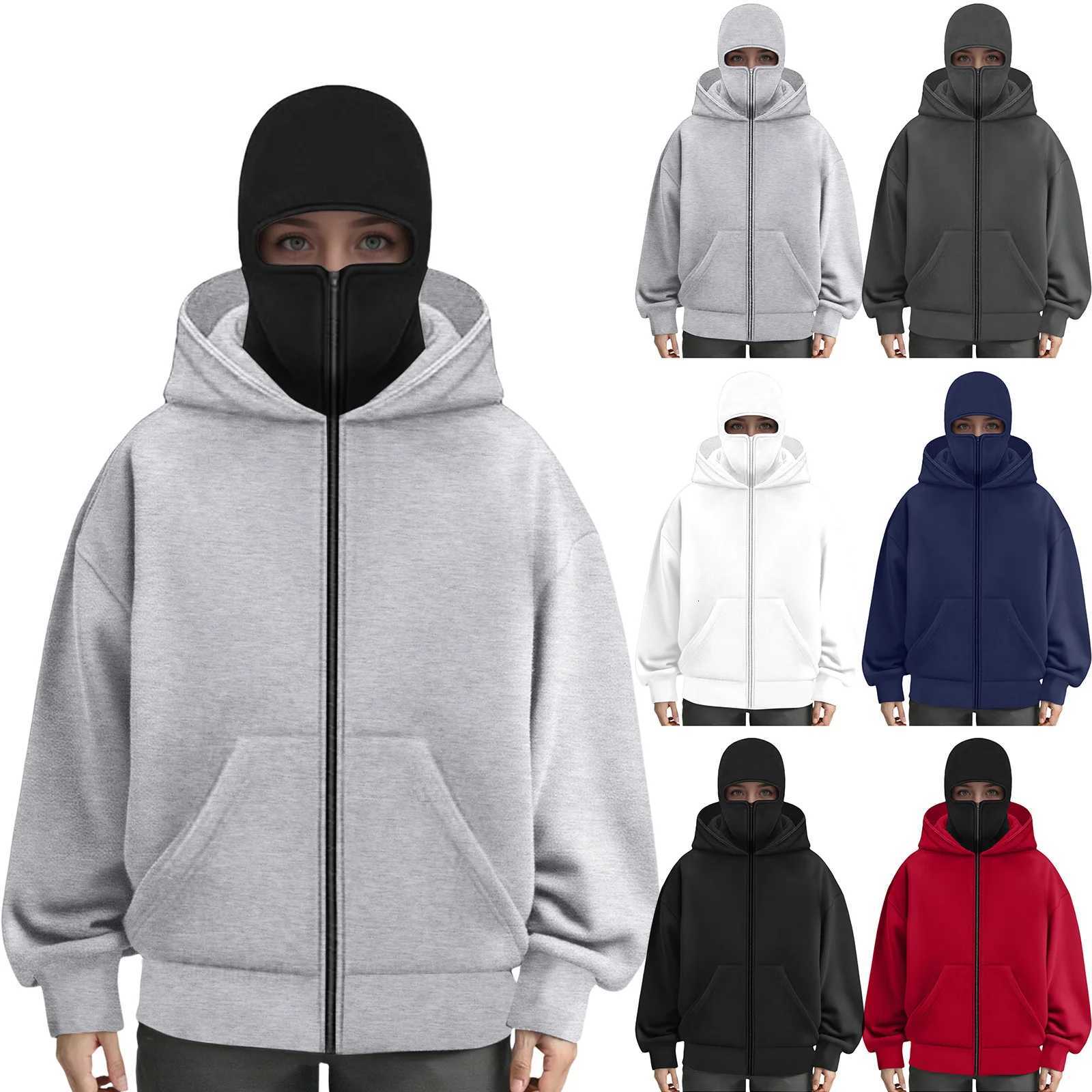 Balaclava Zip Hoodie Men Women Warm Casual Sweatshirt With Hooded Y2k Face Mask Zipper Design Sports Jacket Outdoor Activities W250922