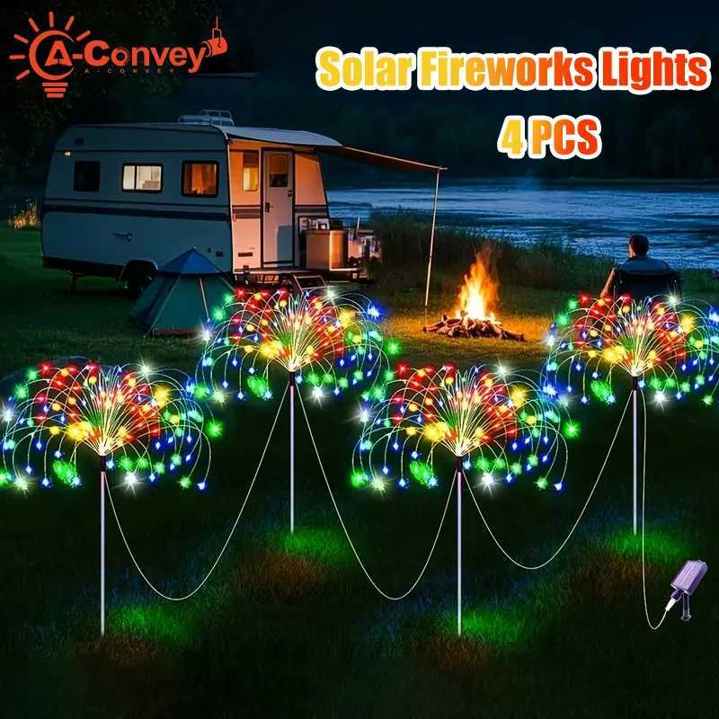 Solar LED Fireworks Lights 8 Lighting Modes Waterproof DIY Solar Outdoor Decorative Fairy String Light for Garden Lawns Wedding C250922