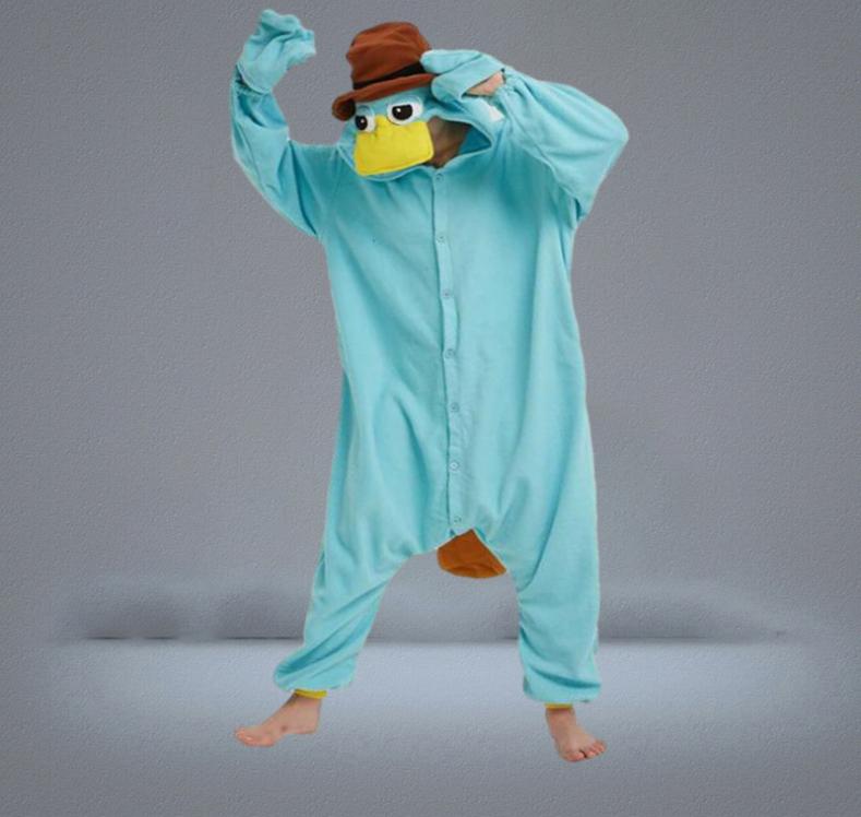 Blue Fleece Unisex Perry the Platypus Costume Onesies Cosplay Pajamas Adult Pyjamas Animal Sleepwear Jumpsuit7286635