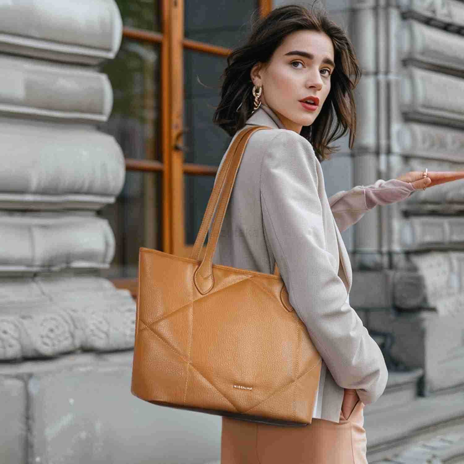 Missnine Quilted Tote Bags with Zipper Vegan Leather Purses and Handbags for Women Large Hobo Shoulder Bag Z250922