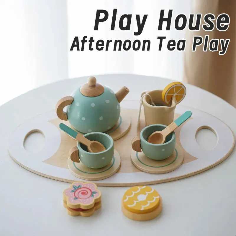 Kids Wooden Tea Set Play House Pretend Make Tea Play With Teapot Teacup Afternoon Snack Role Playing Toys Boys Girls Gift C2509221