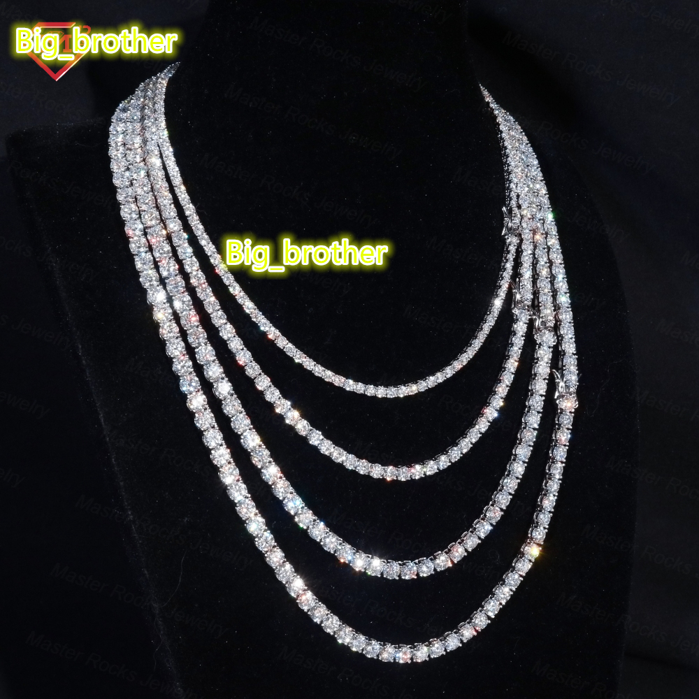2mm VVS Iced Out Moissanite Chain Tennis Necklaces 925 Sterling Silver Moissanite Tennis Chain
