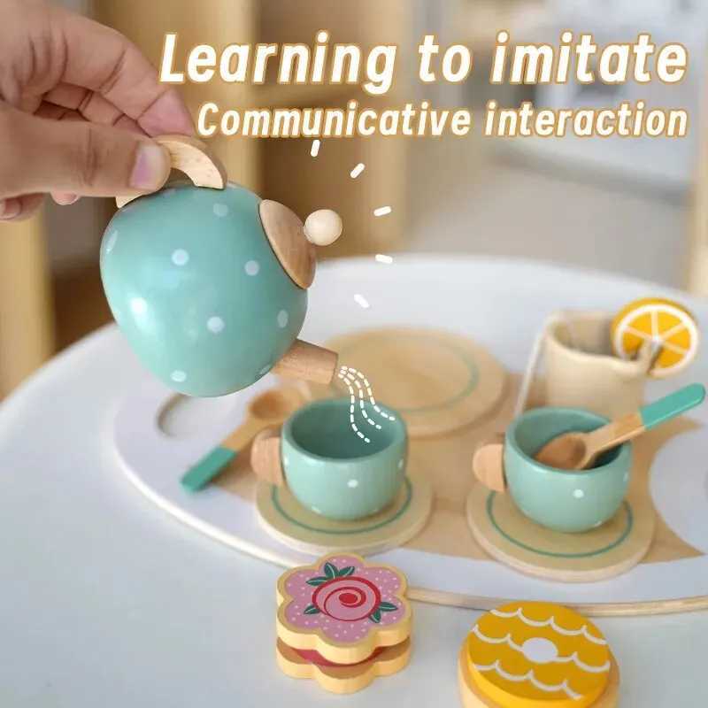 Kids Wooden Tea Set Play House Pretend Make Tea Play With Teapot Teacup Afternoon Snack Role Playing Toys Boys Girls Gift C2509221