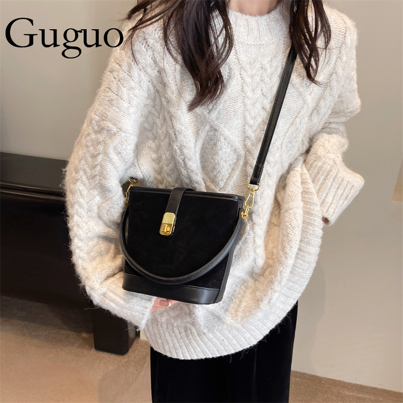Guguo Designer Luxury Bag Bag Autumn Winter Women's Bag Matte Bucket Bag High-end Large Capacity Shoulder Crossbody Elegant Niche Handbag Underar