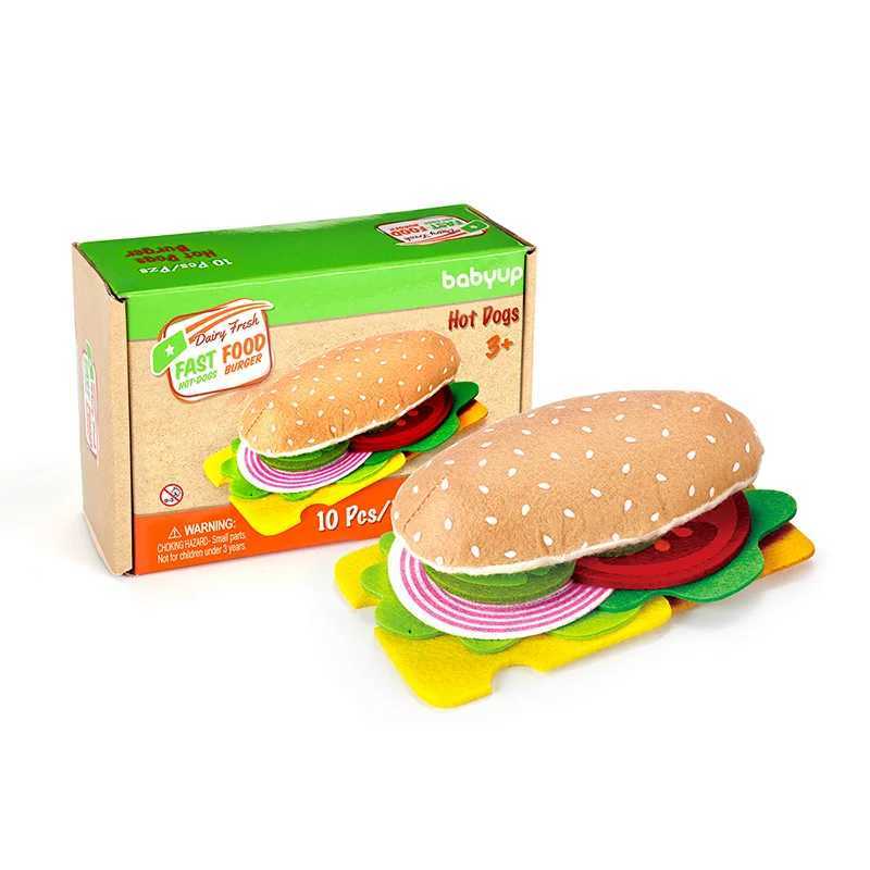 10pcs Felt Food Burger Food Set Soft Hamburger Pretend Play Toy Felt Hot dog Toys Children Kitchen Role Playing Christmas Gifts C250922