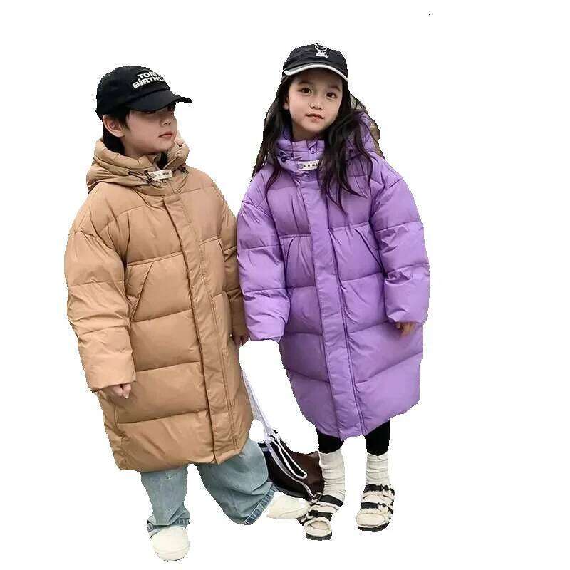 Kids Korean New Autumn Winter Fashion Style Mid Down Jacket Children Heavy Knee Length Hooded Coat Kid Outerwear