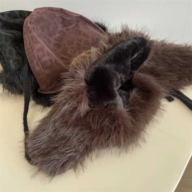 Winter Wen Men Leopard Print Ski Down Hat Imitation Mink Fur Bber Hats Outdoor Windproof Warm Cycling Ear Protection Cs Y250920