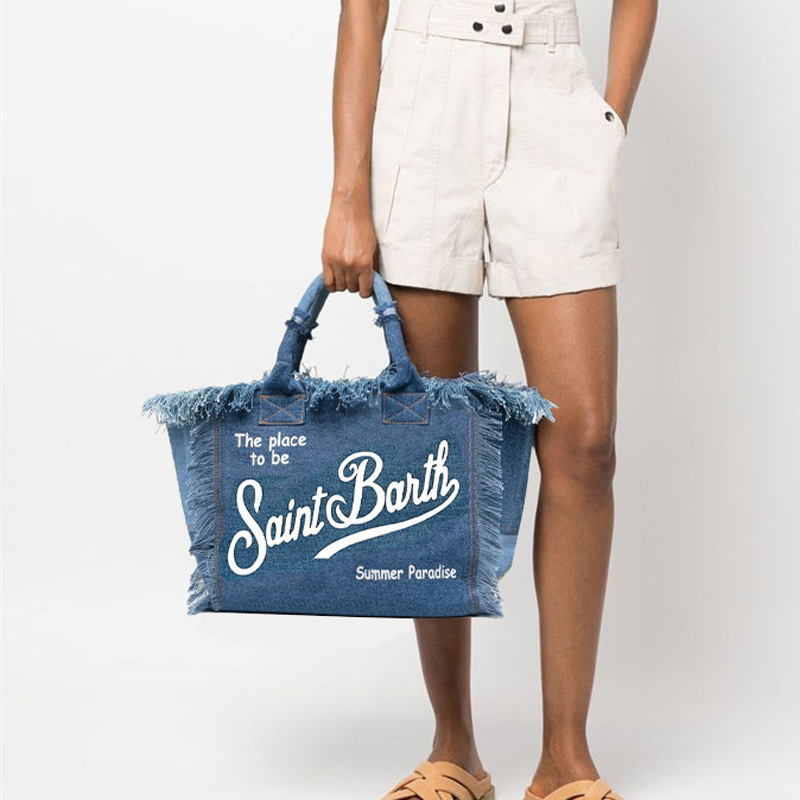 SAINT BARTH New Crossbody Thousand Bird Grid Small Size Women's Bag, Cotton And Linen Handmade Tassel Handbag, Tote Bag