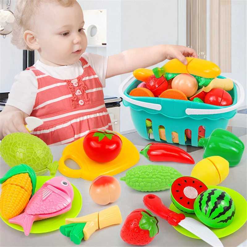 Kitchen Play House Toy Set Simulation Basket Fruit Vegetable Food Cutting Game Educational Kids Montessori Learning Girls Toy C250922
