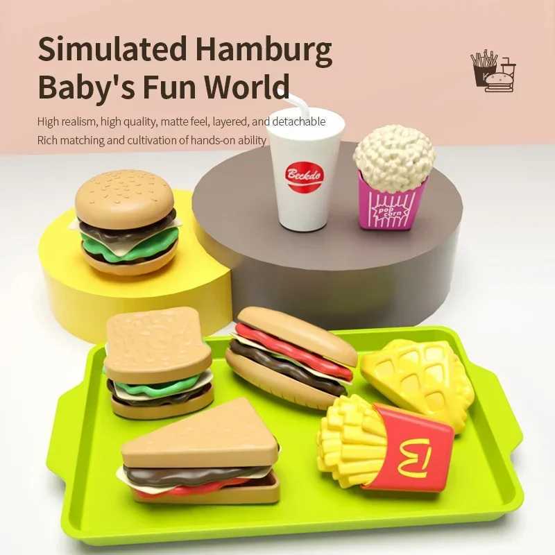 9 PCS Detachable Plastic Hamburger Pretend Toy Fast Food Play Set for Kids with Hamburger Fries Coke Sand Popcorn and Tray C250922