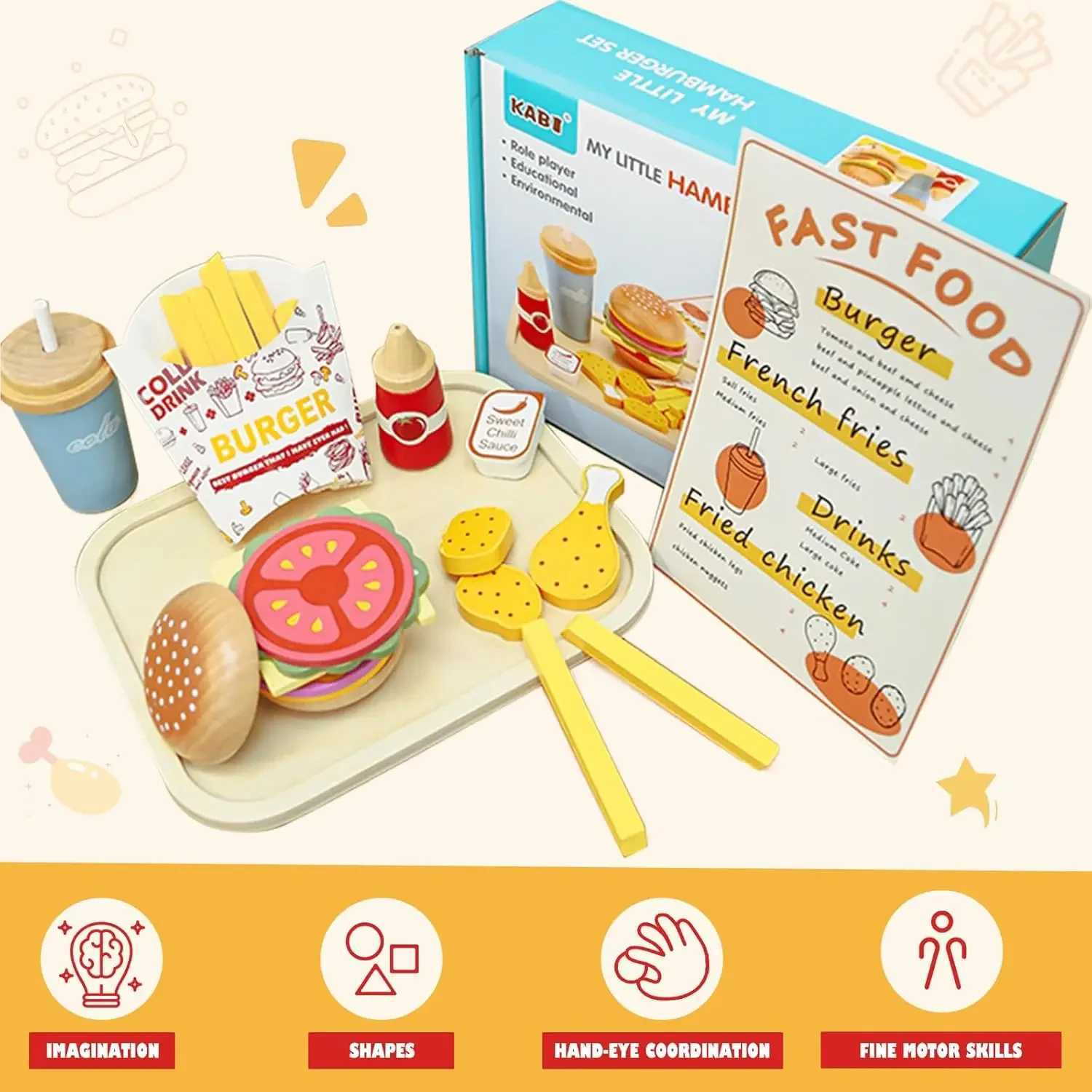 Wooden Play Food Pretend Play Kitchen Accessories Fast Food Hamburger Set Early Educational Toys For Kids Gifts C2509221