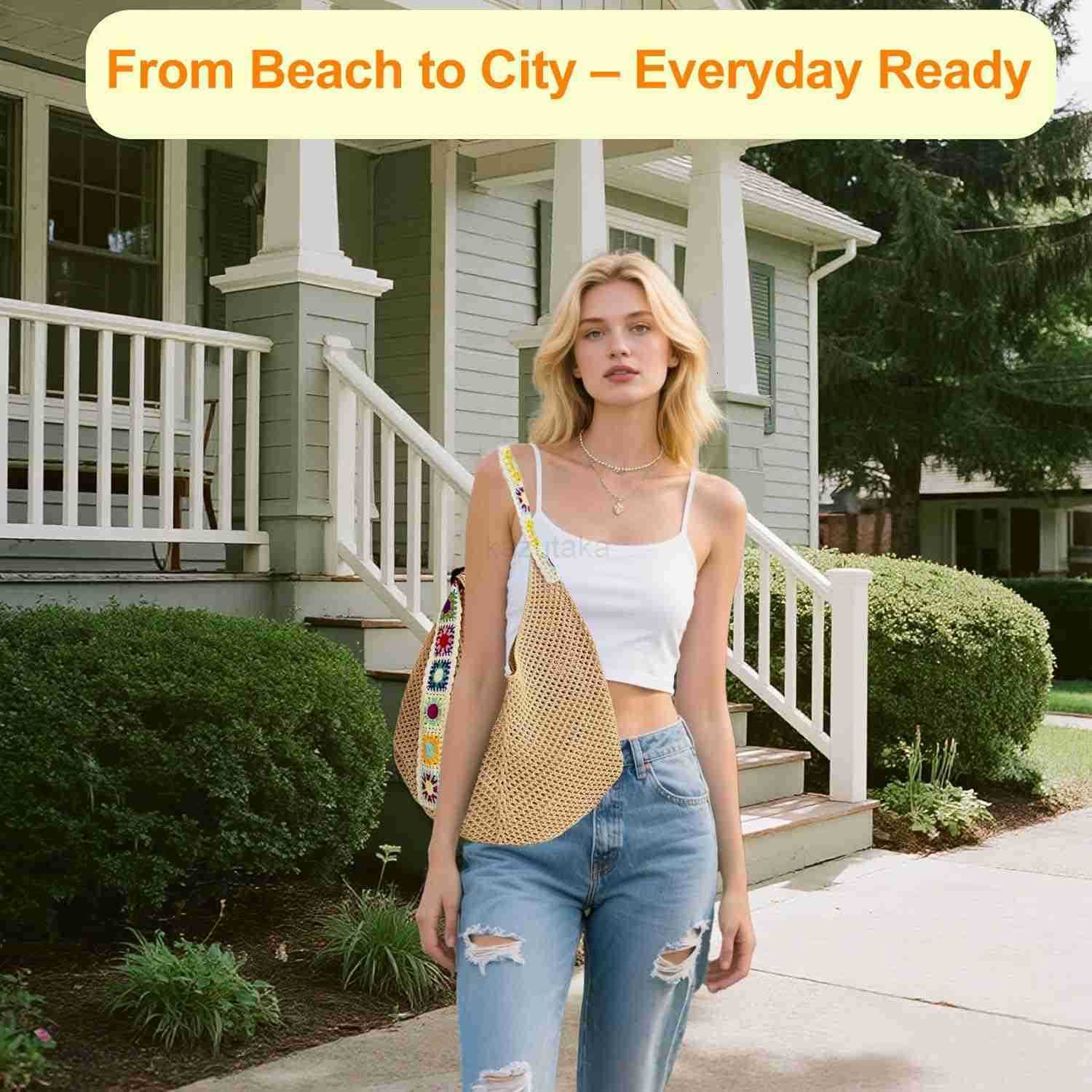 Crochet for Women Large Boho Crossbody Shoulder Tote Knitted Crochet Strap Purse for Daily Travel Shopping Z250922