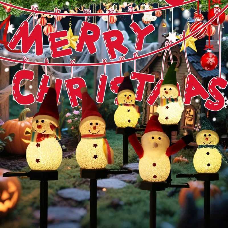 LED Christmas Solar Lights Snowmans Pathway Light Waterproof Outdoor Garden Lawn Fence Lamps Holiday Party Decoration Lighting C250922