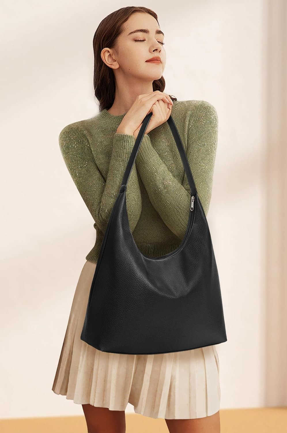 Casual Tote Bag Vegan Leather Hobo Zipper Work Bag Weekender Shoulder for Women Shoulder Travel Purse Z250922