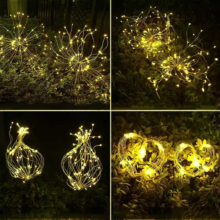 LED Solar Fireworks Light Garden Decoration 8 Modes Solar Powered Lamp Waterproof Lawn Lights Adjustable Outdoor Yard Lamp C250922