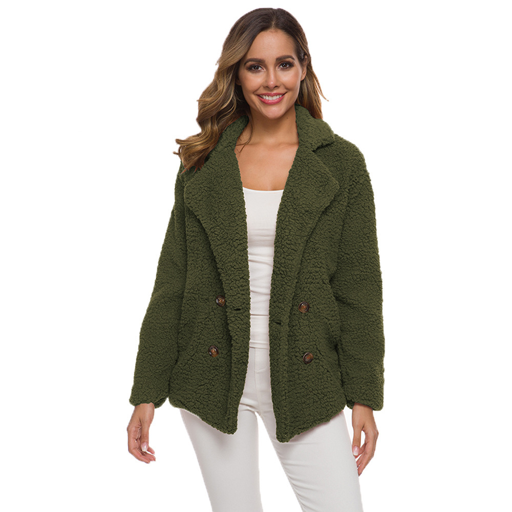 Elegant Faux Sherpa Jacket Women's Fashion Double Breasted Teddy Coat Autumn and Winter Warm Soft Coat Oversized Outerwear