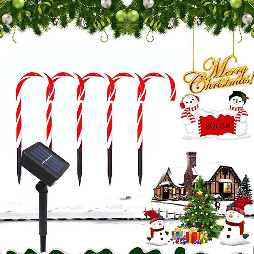 Solar Cane Light LED Christmas Cane Lamp with Ground Spike Waterproof Candy Cane Fairy Lights Xmas Decoration Garden Lighting C250922