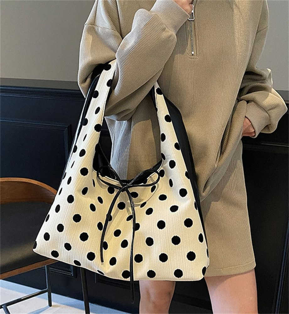 Polka Dot Tote Bag for Women Bow Tie for Women Slouchy Tote Purse Large Shoulder Handbag SaTChel for Travel Work Z250922
