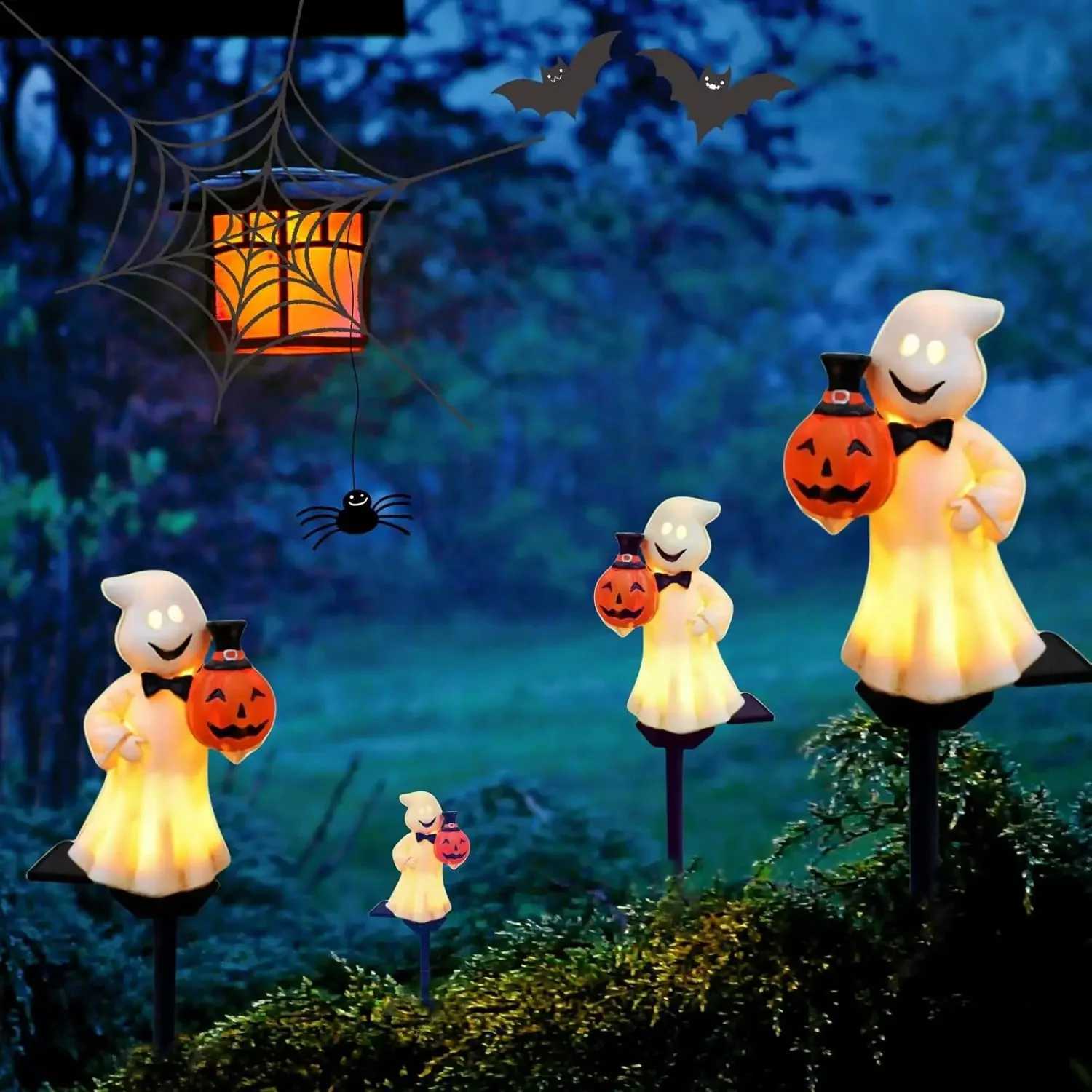 Solar Halloween Pumpkin Pathway Lights Waterproof Outdoor Decorative Stake Lights for Yard Lawn Garden Outside Decoration C250922