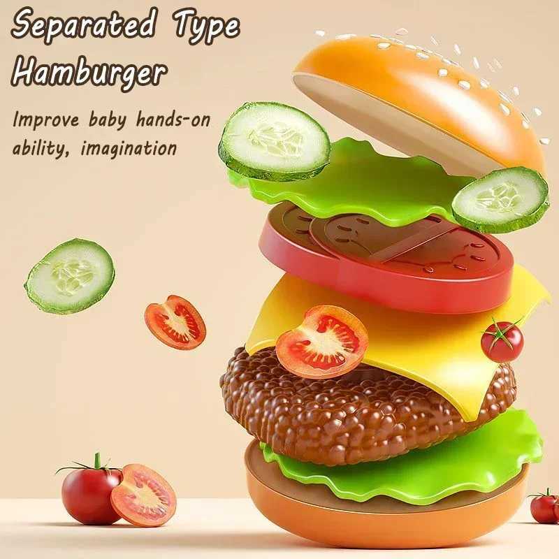 Kid Kitchen Toy Set Simulation Make Hamburger Pizza Fries Pretend Play Food Cooking Cutting Game Montessori Interactive Toy Gift C250922