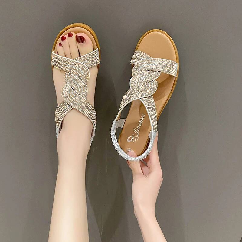 2024 Summer New Designer Platform Sandals Women Fashion Casual Roman Shoes Female Solid Color Crystal Sandalias Mujer ddmythur