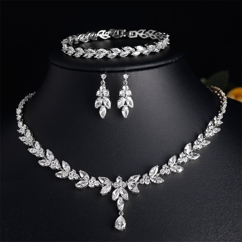 ZAKOL Brilliant Zirconia Leaf Necklace Earrings Rings Bracelets Set for Women CZ Drop Bridal Wedding Jewelry Sets 250920 Z260313