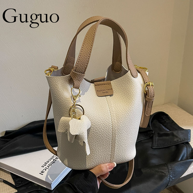 Guguo Designer Bag Luxury Bag Yuezi Bag Women 2025 New Fashion Trendy Color-block Handbag Mother-daughter Bucket Bag Casual Lychee Pattern Crossbody B