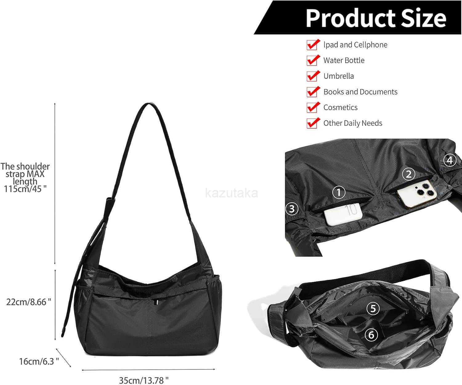 Large Crossbody Bags for Women Men Nylon Crescent Bag Casual Purse Shoulder Bag with Adjustable Strap Zipper Unisex Z250922