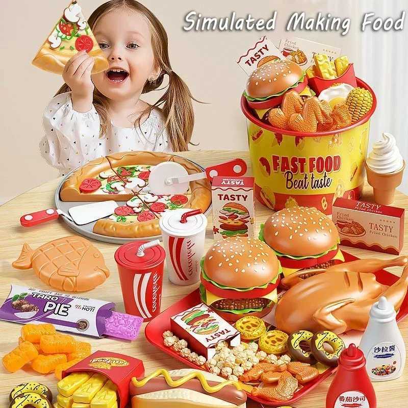 Kid Kitchen Toy Set Simulation Make Hamburger Pizza Fries Pretend Play Food Cooking Cutting Game Montessori Interactive Toy Gift C250922