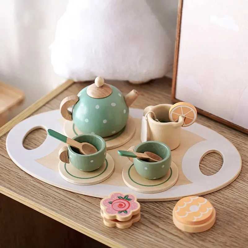 Kids Wooden Tea Set Play House Pretend Make Tea Play With Teapot Teacup Afternoon Snack Role Playing Toys Boys Girls Gift C2509221