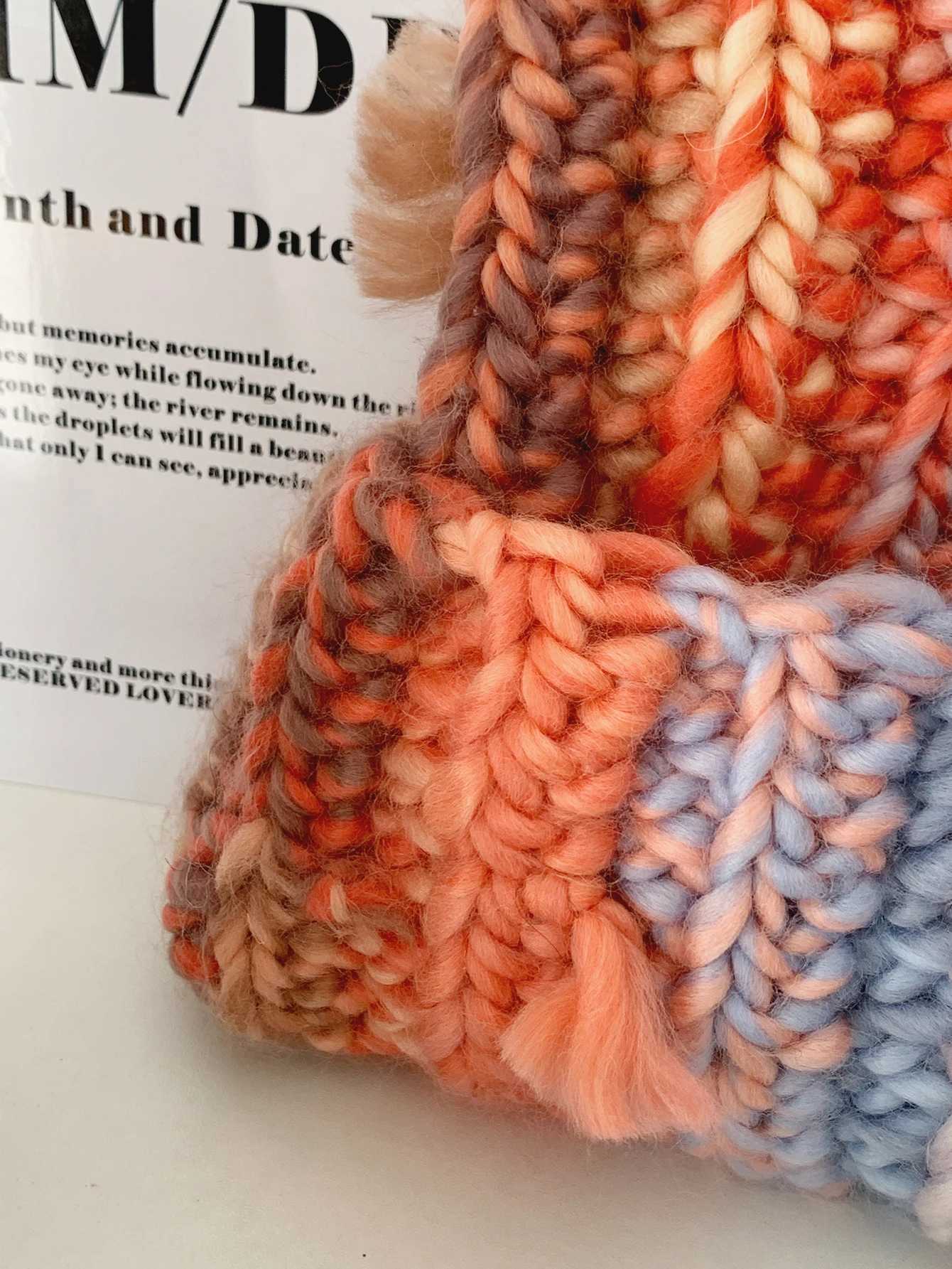 Mixed Color Woolen Hat Knitted Hat Fashionable and Versatile Ear Protection Cold Hat Baotou Hat Contra Color Cat Ear Hat Y250920