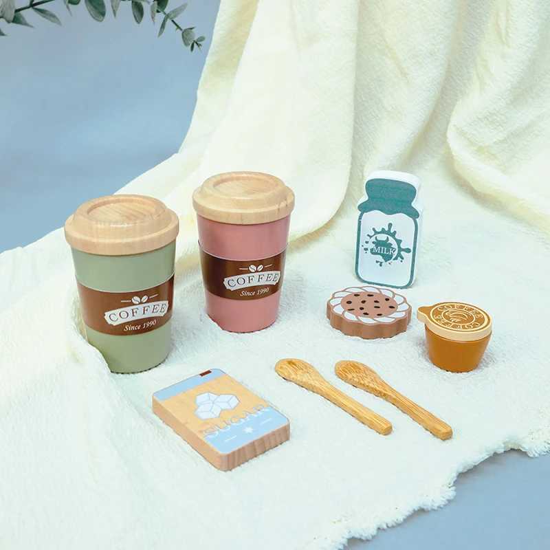 Role Pretend Play Children Simulation Creative Coffee Set Early Educational Afternoon Tea Role Playing Toys for Kids Wooden Toy C250922