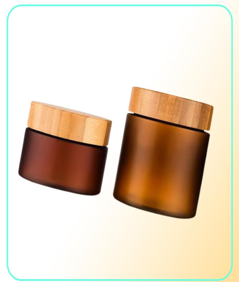 150g 250ml Empty Cream Container PET Frosted Amber Cosmetic Refillable Facial Hair Mask Plastic Jar With Bamboo Lid 20pcslot Stor6238963